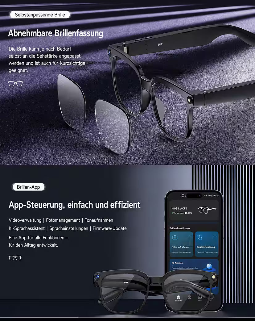 AI Smart Brille mit Kamera – 8 MP, Bluetooth & Sprachassistent